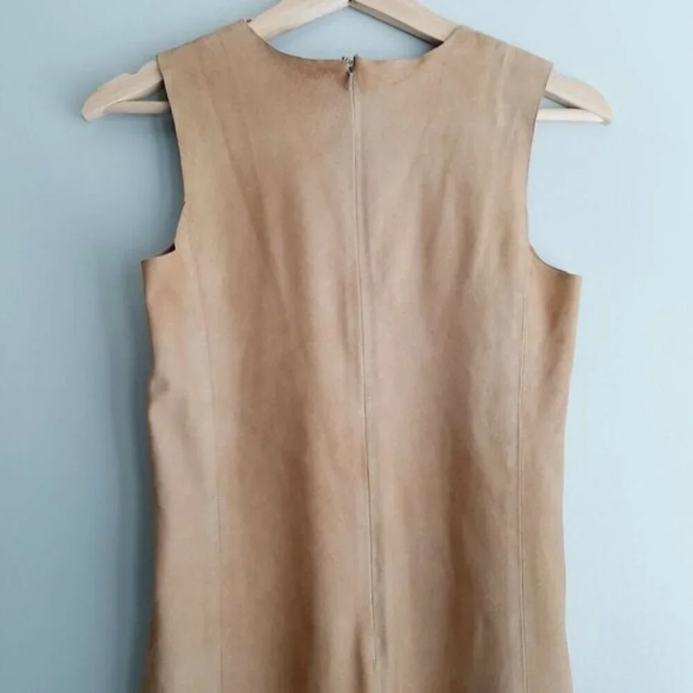 JILL STUART Genuine Suede Leather Mini Sheath Dress Tan Sz 0 Flawed - Picture 8 of 16